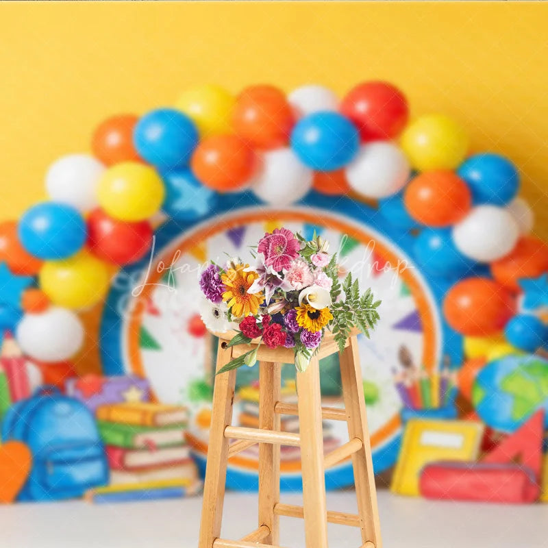 Lofaris Back to School Photography Backdrop Yellow ABC Chalkboard Book Background Kindergarten Photo Prop