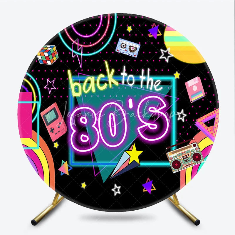 Lofaris Back To The 80s Round Backdrop Retro Neon Glow Party Geometric Decor Photo