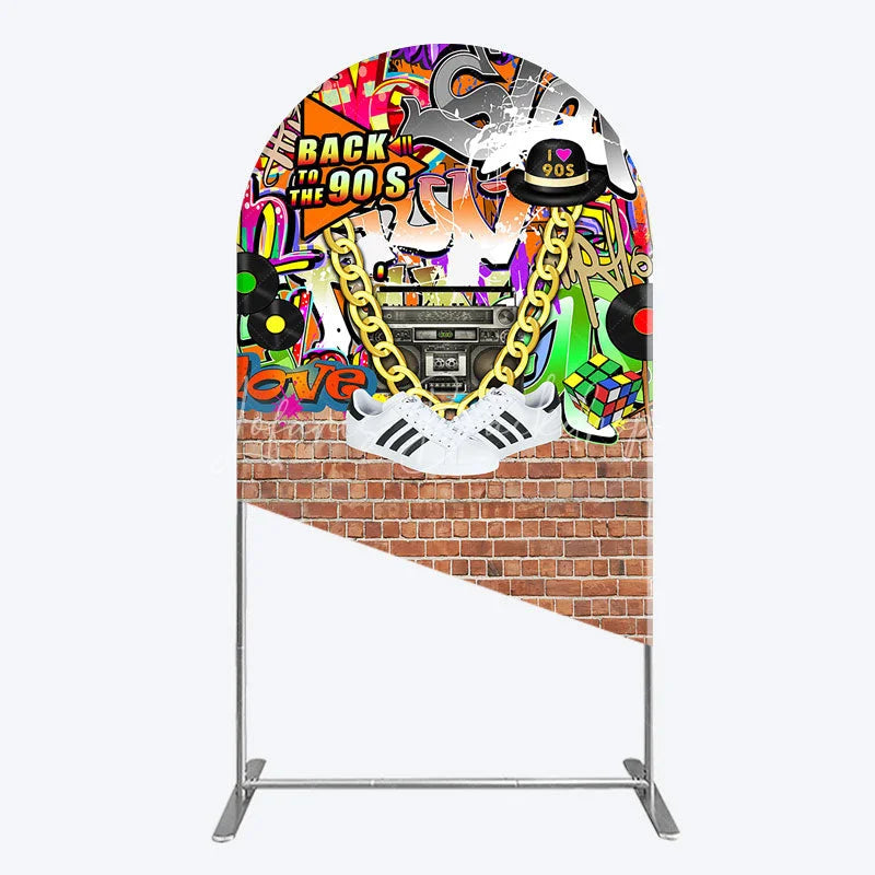 Lofaris Back To The 90s Arch Backdrop Hip Hop Graffiti Party Decoration Retro Brick Wall Background