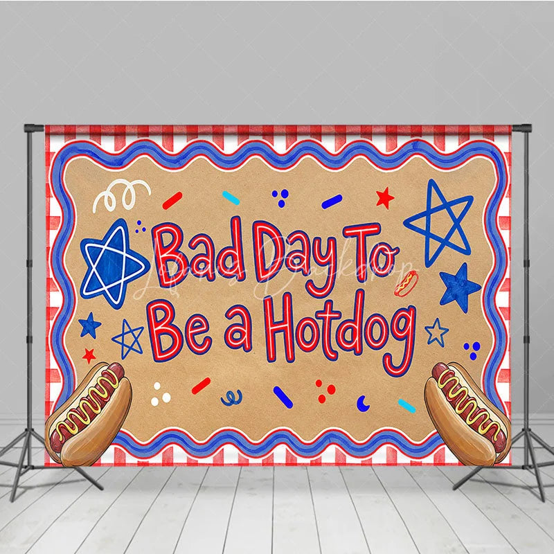 Lofaris Bad Day To Be a Hotdog Holiday Backdrop with Red White and Blue Stars Summer BBQ Party Decor