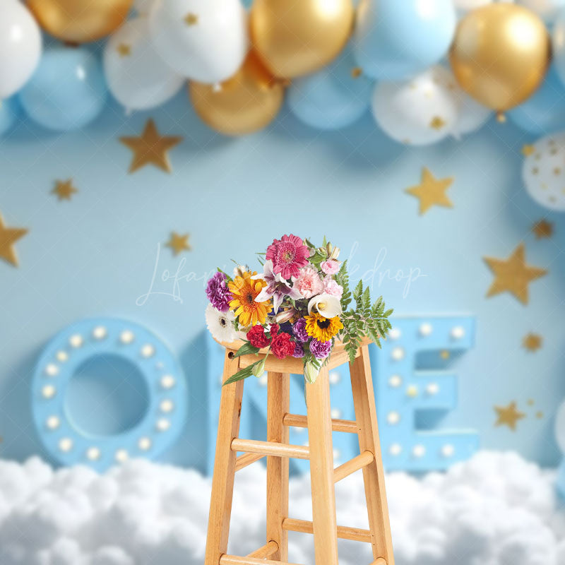Lofaris Balloon Arch Cloudy Birthday Cake Smash Backdrop