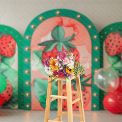 Lofaris Balloon Arch Strawberry Cute Cake Smash Backdrop