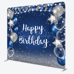 Lofaris Balloon Flag Glitter Birthday Square Tension Backdrop