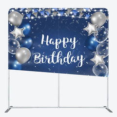 Lofaris Balloon Flag Glitter Birthday Square Tension Backdrop