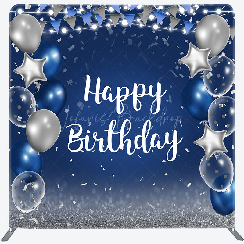 Lofaris Balloon Flag Glitter Birthday Square Tension Backdrop