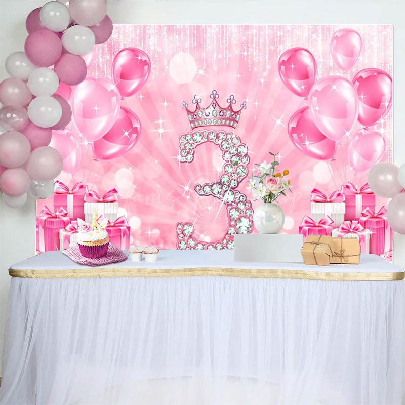 Lofaris Balloon Gift Pink Bokeh Happy 3rd Birthday Backdrop