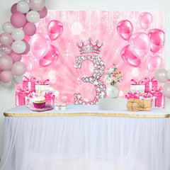 Lofaris Balloon Gift Pink Bokeh Happy 3rd Birthday Backdrop