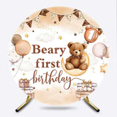 Lofaris Balloon Moon Beary First Birthday Round Backdrop