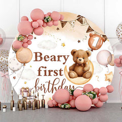Lofaris Balloon Moon Beary First Birthday Round Backdrop