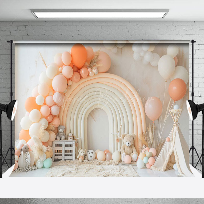 Lofaris Balloon Rainbow Arch Teddy Bear Cake Smash Backdrop