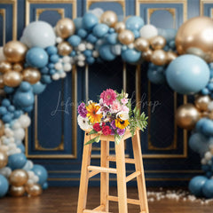 Lofaris Balloons Arch Navy Blue Gold Wall Photo Backdrop