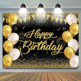 Lofaris Balloons Black Gold Glitter Happy Birthday Backdrop