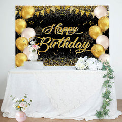 Lofaris Balloons Black Gold Glitter Happy Birthday Backdrop