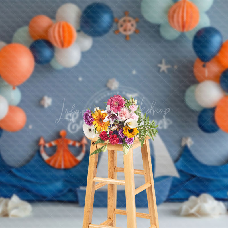 Lofaris Balloons Blue Sea Navigation Cake Smash Backdrop