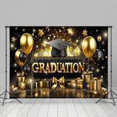 Lofaris Balloons Gold Stars Cap Happy Graduation Backdrop