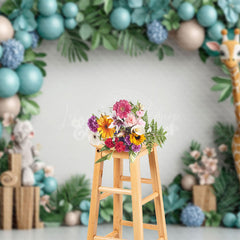 Lofaris Balloons Monstera Safari Giraffe Cake Smash Backdrop