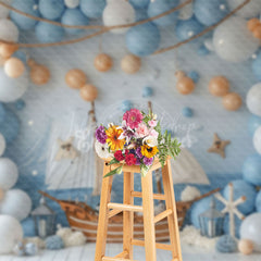 Lofaris Balloons Nautical Sailing Ship Cake Smash Backdrop
