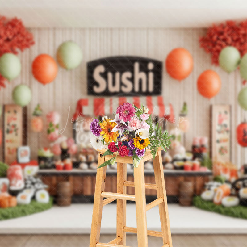 Lofaris Balloons Orange Trees Sushi Store Cake Smash Backdrop