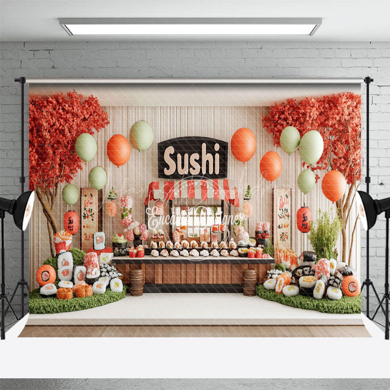 Lofaris Balloons Orange Trees Sushi Store Cake Smash Backdrop