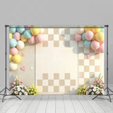 Lofaris Balloons Pastel Floral Checkered Wedding Backdrop