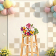 Lofaris Balloons Pastel Floral Checkered Wedding Backdrop
