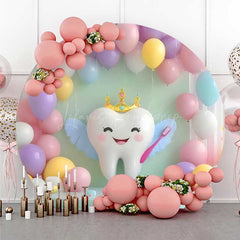 Lofaris Balloons Teeth Brush Kids Birthday Round Backdrop