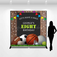 Lofaris Balls Stars Wood Custom Name Eight Birthday Backdrop