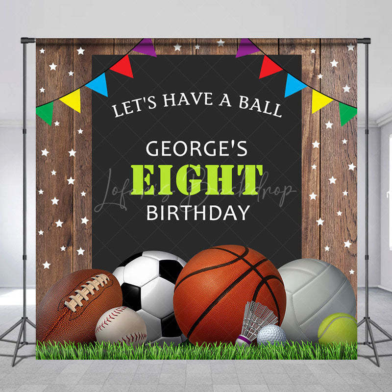 Lofaris Balls Stars Wood Custom Name Eight Birthday Backdrop