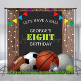 Lofaris Balls Stars Wood Custom Name Eight Birthday Backdrop