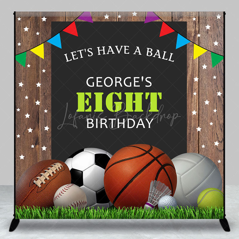 Lofaris Balls Stars Wood Custom Name Eight Birthday Backdrop