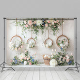 Lofaris Bamboo Basket Eggs White Wall Floral Easter Backdrop