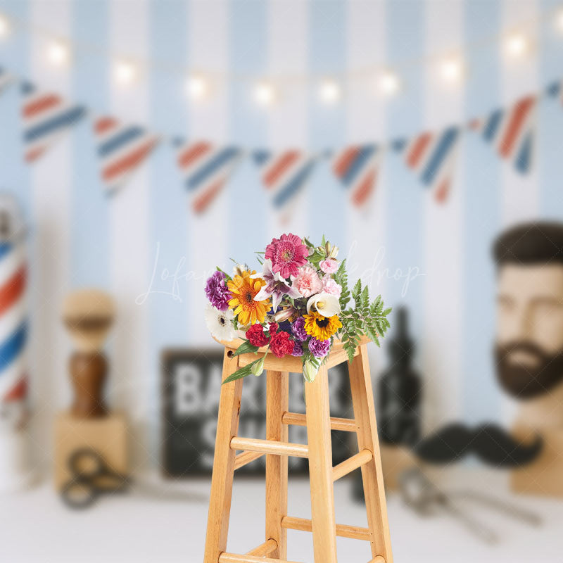 Lofaris Barber Shop Light Flags Photo Cake Smash Backdrop