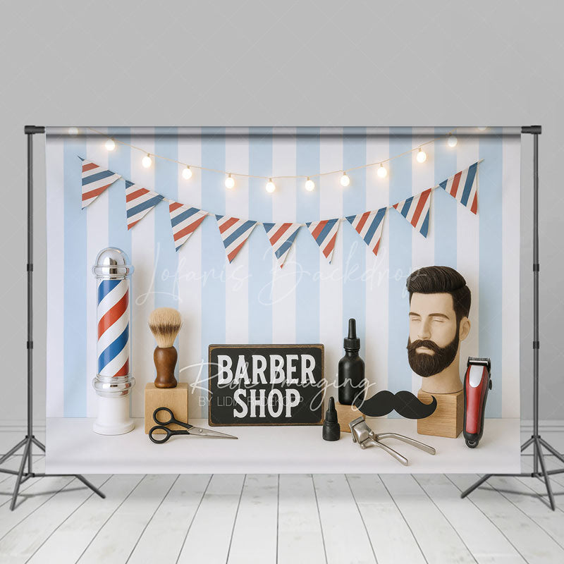 Lofaris Barber Shop Light Flags Photo Cake Smash Backdrop