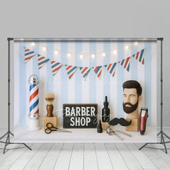 Lofaris Barber Shop Light Flags Photo Cake Smash Backdrop