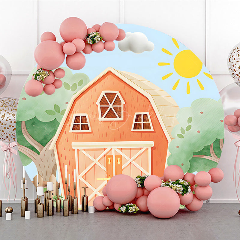 Lofaris Barn Farm House Green Sunny Birthday Round Backdrop