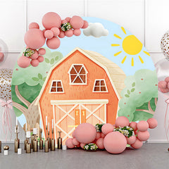Lofaris Barn Farm House Green Sunny Birthday Round Backdrop