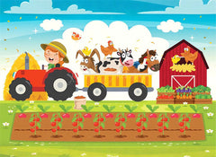 Lofaris Barnyard Farm Animals Birthday Backdrop Sunny Day at the with a Cow and Pig Fun Outdoor Party Decoration