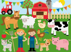 Lofaris Barnyard Farm Animals Birthday Backdrop Sunny Day at the with a Cow and Pig Fun Outdoor Party Decoration