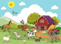 Lofaris Barnyard Farm Animals Birthday Backdrop Sunny Day at the with a Cow and Pig Fun Outdoor Party Decoration