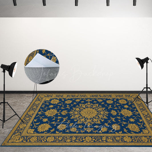 Lofaris Baroque Navy Gold Fabric Floor Backdrop For Photo