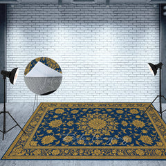 Lofaris Baroque Navy Gold Fabric Floor Backdrop For Photo