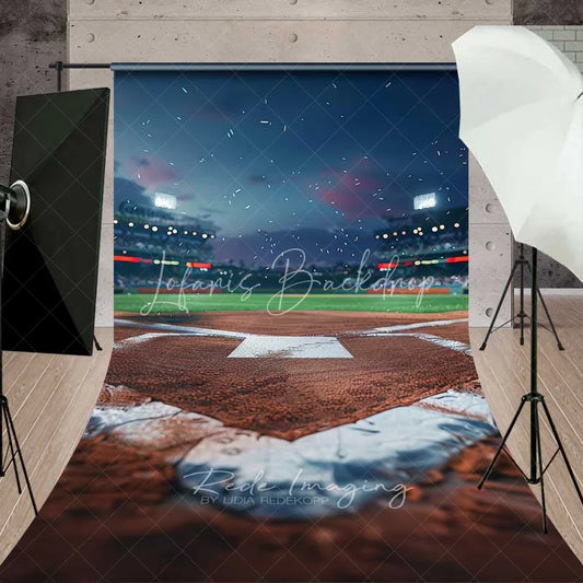 Lofaris Baseball Field Home Plate Sweep Photography Backdrop Night Stadium Game Clay Floor Photo Studio Prop