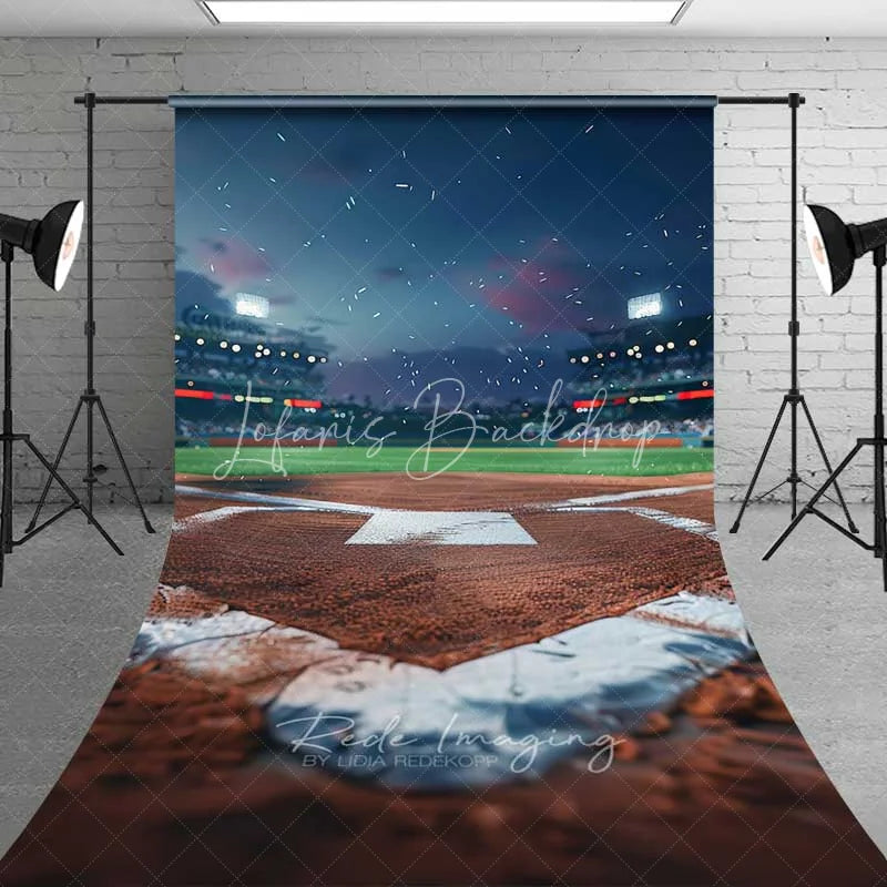Lofaris Baseball Field Home Plate Sweep Photography Backdrop Night Stadium Game Clay Floor Photo Studio Prop