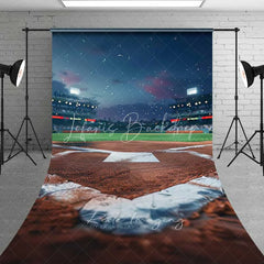 Lofaris Baseball Field Home Plate Sweep Photography Backdrop Night Stadium Game Clay Floor Photo Studio Prop
