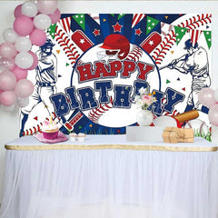 Lofaris Baseball Happy Birthday Backdrop for Boys Red and Blue Sports Theme with Players All Star Homerun Party Decor