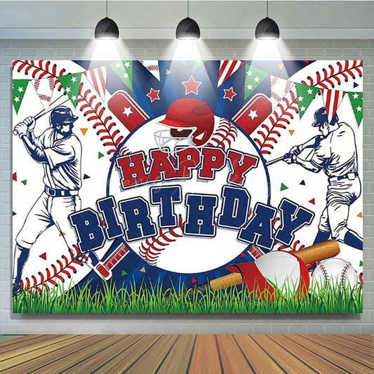Lofaris Baseball Happy Birthday Backdrop for Boys Red and Blue Sports Theme with Players All Star Homerun Party Decor