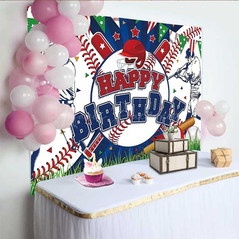 Lofaris Baseball Happy Birthday Backdrop for Boys Red and Blue Sports Theme with Players All Star Homerun Party Decor