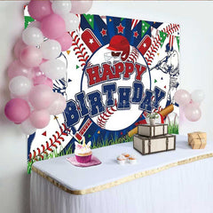 Lofaris Baseball Happy Birthday Backdrop for Boys Red and Blue Sports Theme with Players All Star Homerun Party Decor