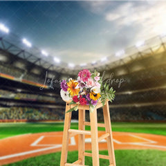 Lofaris Baseball Stadium Backdrop Bright Arena Lights Green Grass Home Plate Sports Themed Party Decoration