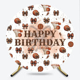 Lofaris Basketball and Bows Birthday Round Backdrop A Sweet Little All Star is on the Way Girl Sports Party Decor
